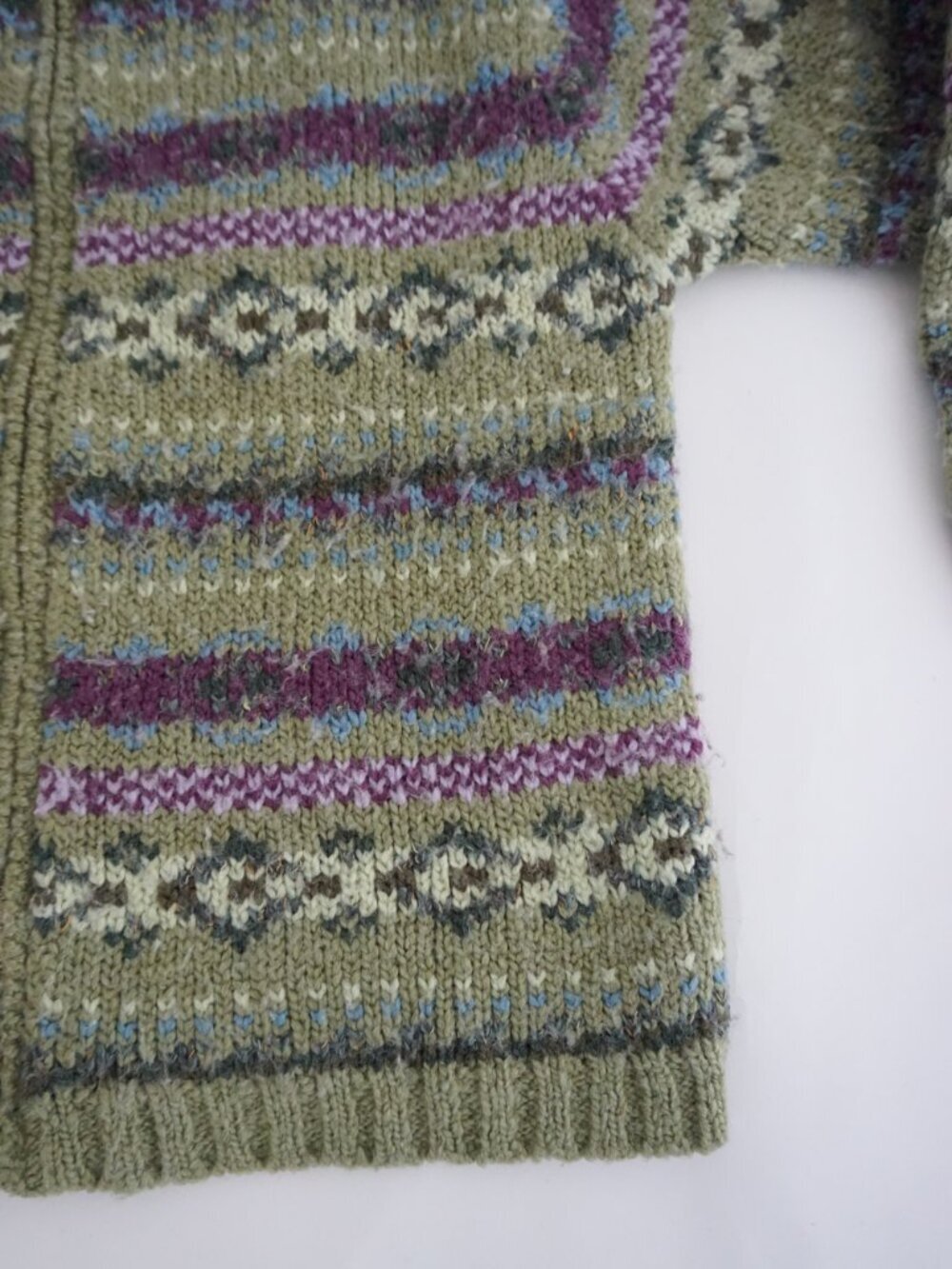 Vintage Studio Works Green Fair Isle Knit Zip Cardigan Nordic Pattern Petite PM - Picture 5 of 10